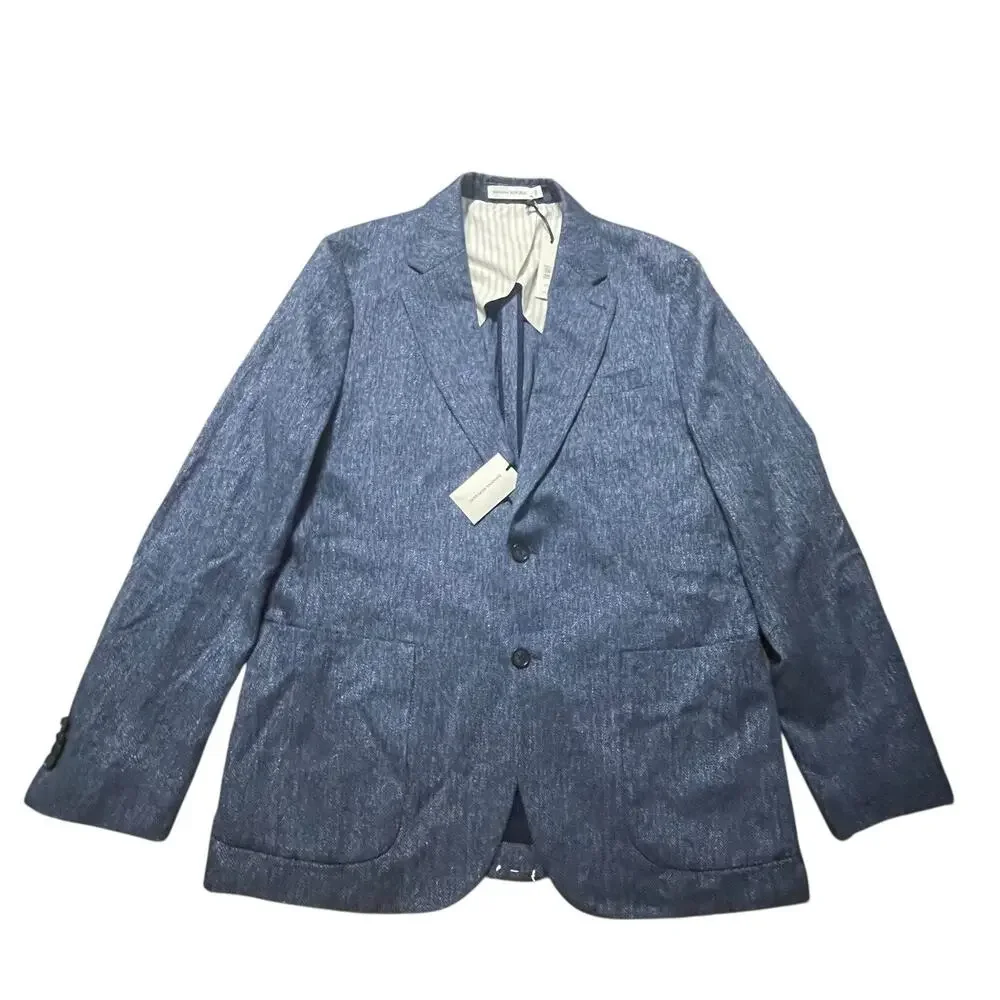 NWT Banana Republic Sport Coat Men 42 L Cross Blue Herringbone Linen Cotton $350